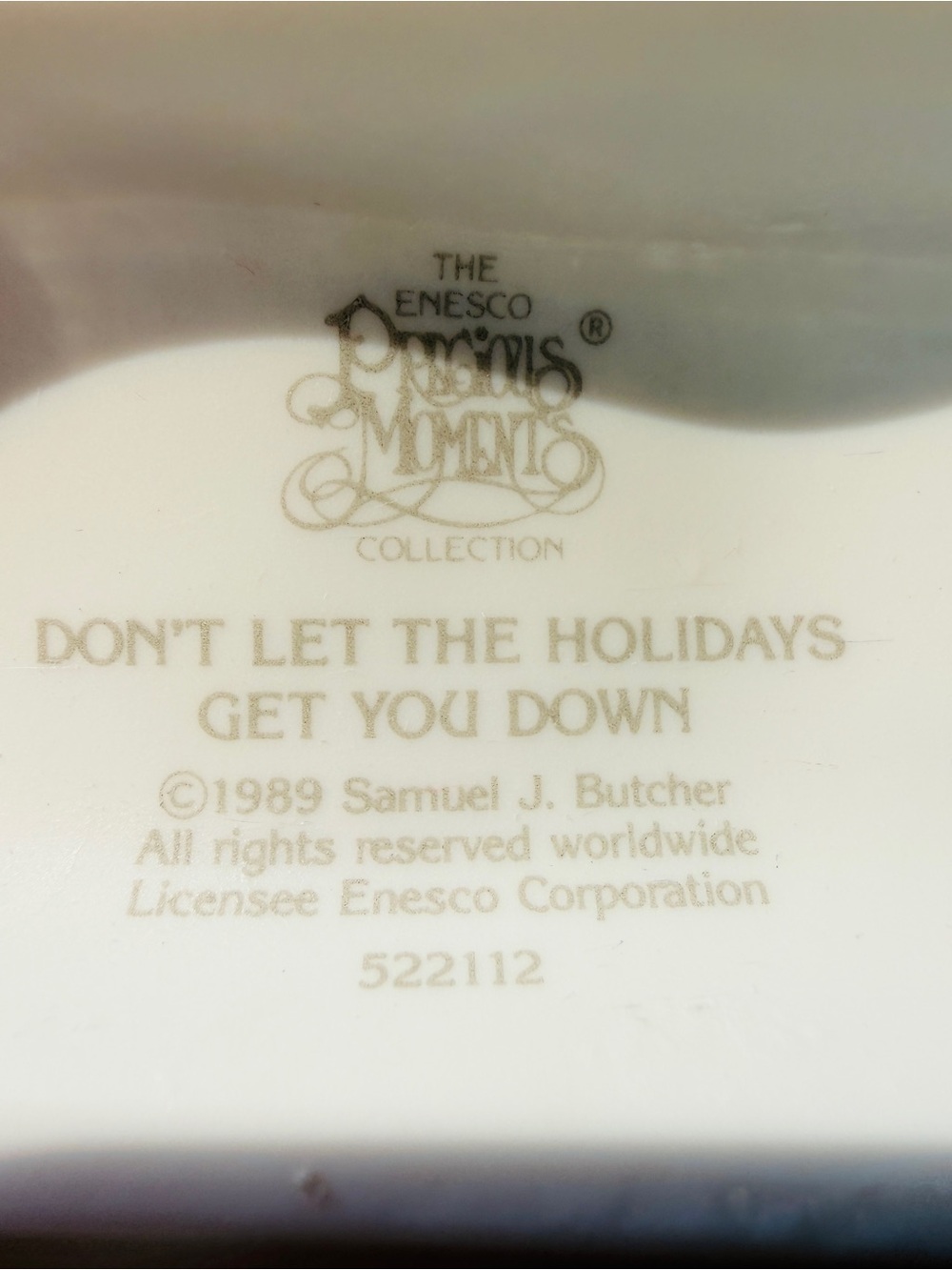1989 Precious Moments Don’t Let The Holidays Get You Down Porcelain Figure & Box - Picture 3 of 4